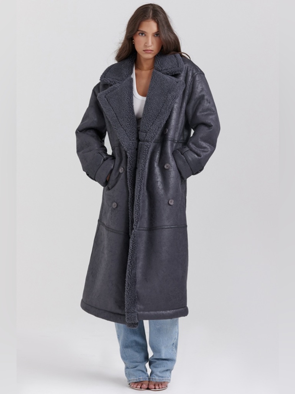 House of CB Deiji Grey Vegan Shearling Coat